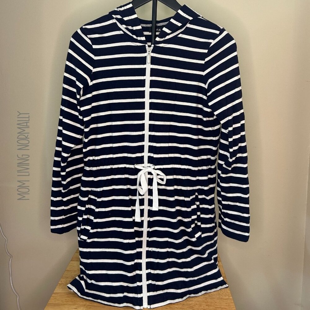 APT 9 Striped Blue & White Zipper Dress with Pockets